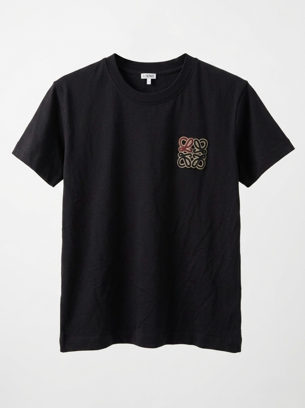 Loewe Black Crewneck T-Shirt with Multicolor Anagram Patch